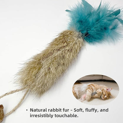 ZAYLUMO 3 Pack Rabbit Fur Catnip Toys with Feathers – Interactive Carrot Cat Toys with Galls Fruit for Indoor Cats and Kittens