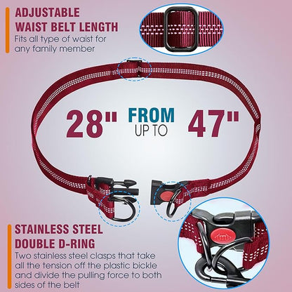 Hands Free Dog Leash with Waist Belt – No-Pull Bungee, Dual Padded Handles & Zipper Pouch for Running, Walking & Training – Adjustable Waist Leash for Large & Medium Dogs (Red)