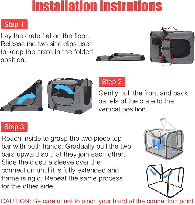 Prutapet Large Cat Carrier 24"x16.5"x16.5" Portable Dog Crate for Small Medium Dogs Collapsible Traveling Pet Crate with Collapsible Bowl