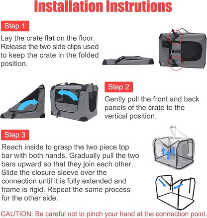Prutapet Large Cat Carrier 24"x16.5"x16.5" Portable Dog Crate for Small Medium Dogs Collapsible Traveling Pet Crate with Collapsible Bowl