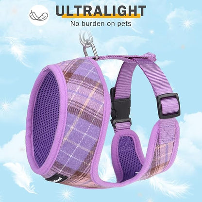 SCENEREAL Puppy Dog Harness with Leash Set for Small Medium Sized Dogs, Soft Mesh Step in Pet Harnesses and Leash, No Chock Plaid Adjustable No Pull Vest for Dogs Cats, Chihuahua,Bulldog (Purple XS)