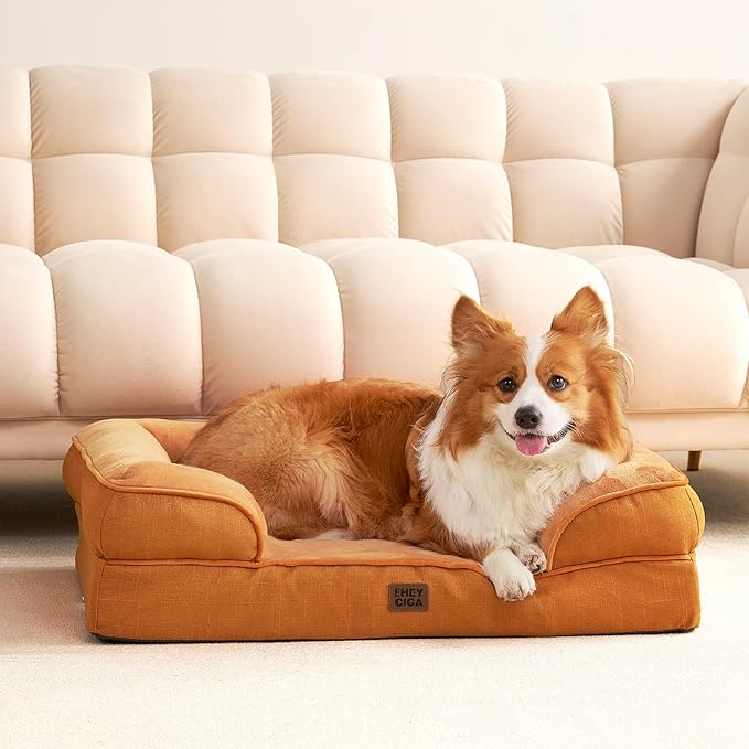 EHEYCIGA Orthopedic Dog Beds for Extra Large Dogs, Waterproof Memory Foam XL Pet Bed with Sides, Non-Slip Bottom and Egg-Crate Foam Big Dog Couch Bed with Washable Removable Cover,Pumpkin Orange