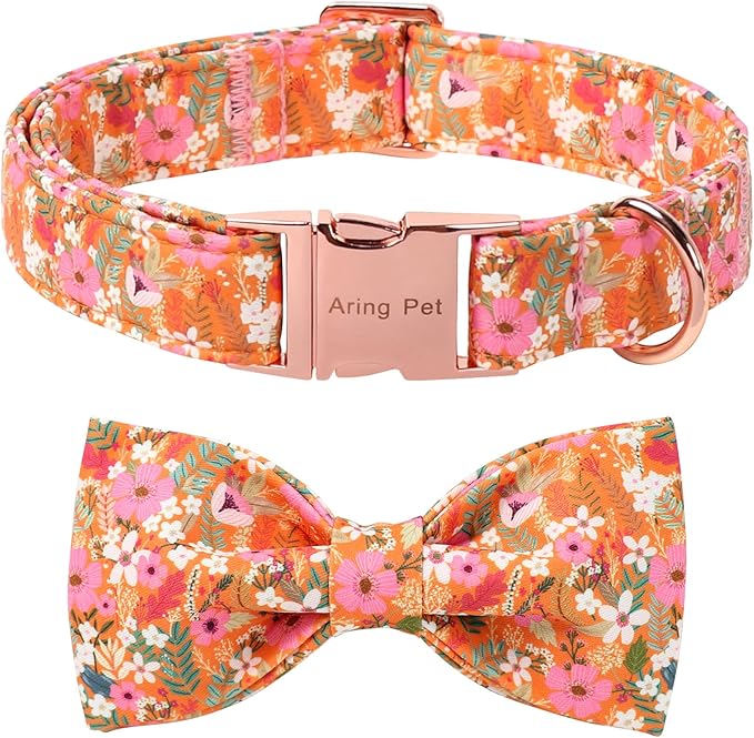 ARING PET Fall Dog Collar with Bow, Cute Daisy Floral Pet Collars with Quick Release Buckle for Puppy Small Medium Large Girl Boy Dogs-S