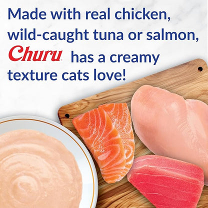 INABA Churu Cat Treats, Grain-Free, Lickable, Squeezable Creamy Purée Cat Treat/Topper, 60 Servings, Tuna Variety Box