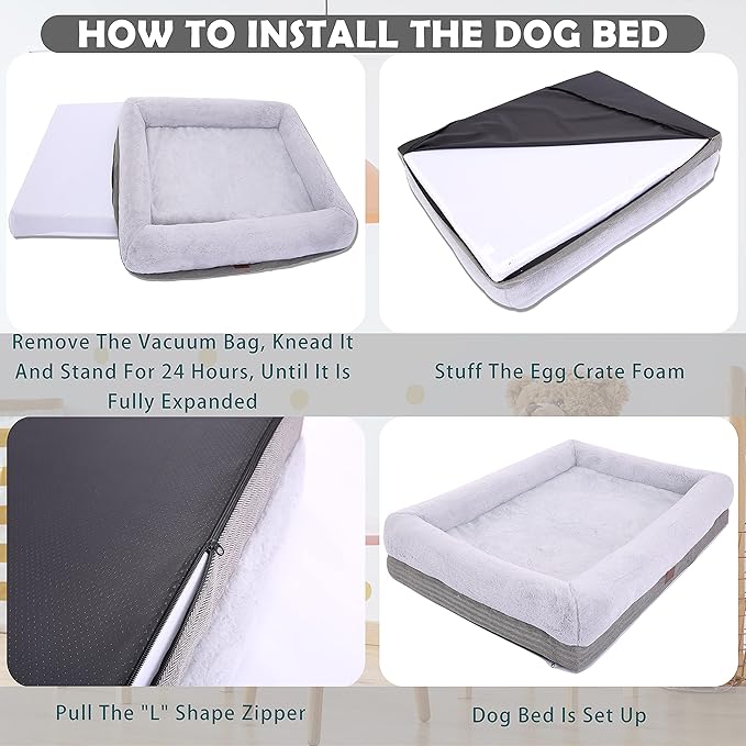 WINDRACING Orthopedic Dog Bed for Large Dogs, Bolster Sides Dogs Sofa Bed with Removable Washable Cover & Non-Skid Bottom, Soft Pet Bed with Egg Foam Dog Couch for Sleeping, 40 x 28 Inch, Gray