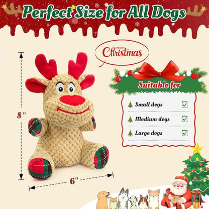 Reindeer Squeaky Plush Dog Toy – Soft Crinkle Stuffed Chew Toy for Small & Medium Dogs, Cute Holiday Puppy Toy