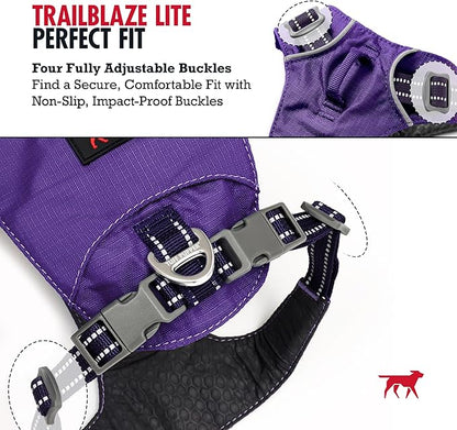Tuff Pupper All-Day Wear Dog Harness | for Walking, Trail Running, Hiking | Front & Back Leash Clips | Reflective Trim | Easy On/Off Buckles | Lightweight Breathable | No Pull Design (Small, Purple)