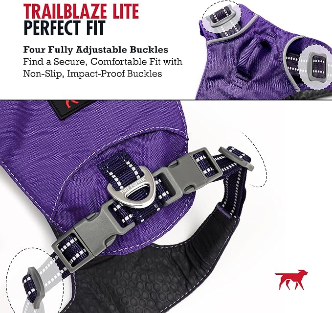Tuff Pupper All-Day Wear Dog Harness | for Walking, Trail Running, Hiking | Front & Back Leash Clips | Reflective Trim | Easy On/Off Buckles | Lightweight Breathable | No Pull Design (XXXS, Purple)