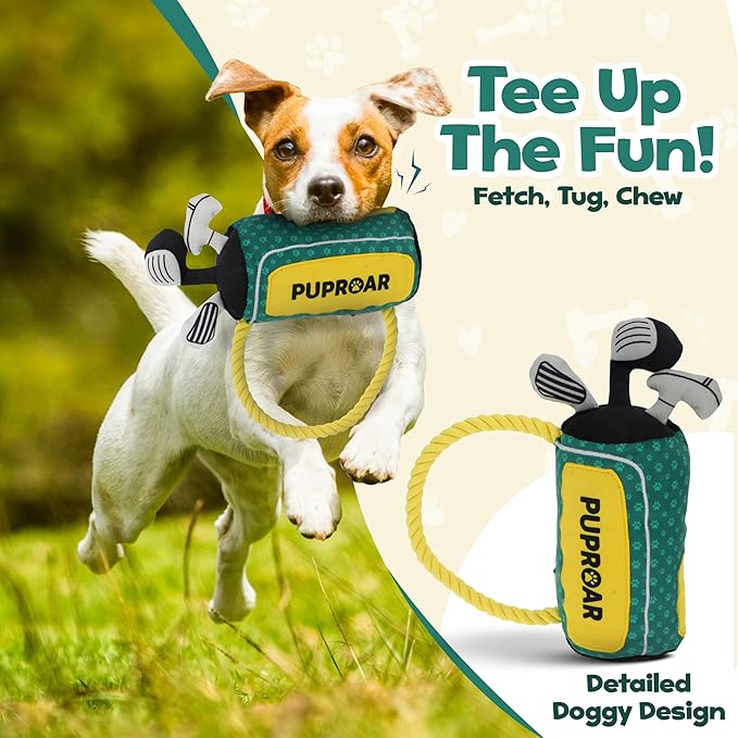 PUPROAR Golf Dog Toy – Funny Dog Valentines Day & Birthday Gift with Squeaker Rope & Crinkle, Fun & Interactive Puppy Birthday Toy