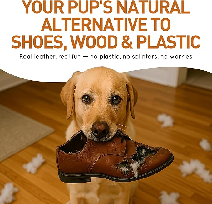 Wildfang® Leather Dog Toy, Medium – Soft Dog Chew Toys for Gentle Chewers, Puppies, Senior or Older Dogs with Sensitive Teeth – Non-Toxic, Stuffless, 5mm Leather Dog Bone for Dogs 22–33 lbs, Pack of 1