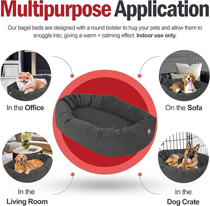 Majestic Pet 32 Inch Suede Calming Dog Bed Washable 32x23x7 (Inch) – Cozy Soft Round Donut Dog Bed with Spine Support for Dogs to Rest Their Head - Pet Bed Medium – Gray (2025)
