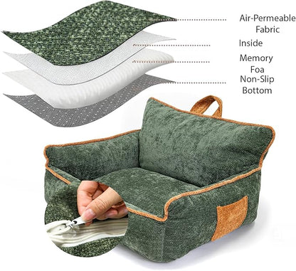 RAFASAFA Large Orthopedic Dog Sofa Bed with Sides, Carry Handle & Side Pockets .Plush Chenille Orthopedic Pet Bed Couch for Large Dogs.Portable Snuggler for Indoor Use, Travel & Recovery (Green)