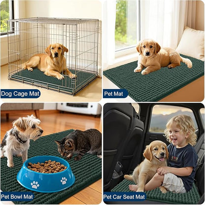 OLANLY Dog Door Mat for Muddy Paws 30x20, Ultra Absorbent Chenille Mud Doormat, Non-Slip Washable and Dirt Trapping Doormat for Indoor Entryway, Quick-Dry Indoor Pet Bed Mats for Dogs, Blackish Green