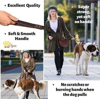 ADITYNA Heavy Duty Leather Dog Leash 6 ft x 1" - Strong, Soft Training Lead for Large & Extra Large Breeds (XL - 6 ft x 1 inch, Brown)