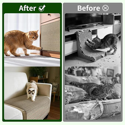 Natural Cork Cat Scratcher Mat, Hook-and-Loop Trimmable Furniture Protector for Couch, Door, Wall & Bed Corner, Claw-Friendly for Indoor Cats (Catnip Green, 39.4 x 11.8 Inch)