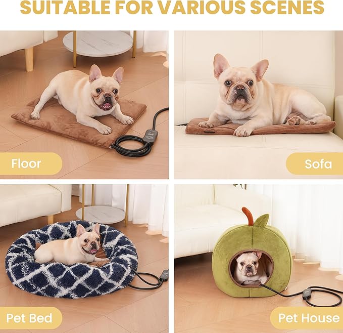 PetTemp Pet Heating Pad for Cats and Dogs, Heated Cat Bed & Dog Heating Pad with 5 Temperature Levels, Waterproof Heated Pet Mat with Timer, Auto Power-Off and Chew Resistant Cord, 20'' x 16''