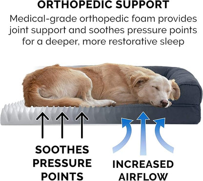 FurHaven Classic Sofa Orthopedic Dog Bed for Large Dogs, with Orthopedic Egg Crate with a Solid Orthopedic Foam Base for Joint Support, Removable Washable Cover, Large, Quilted Sofa, Iron Gray