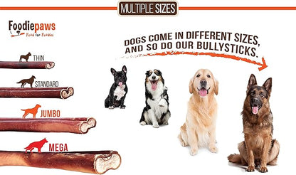 FOODIEPAWS 6 Inch Jumbo Bully Sticks for Dogs, 15 Pack | High Protein, All Natural Grass-Fed Beef Chews | Rawhide-Free, Fully Digestible & Long Lasting Treats | Perfect for Large Dogs