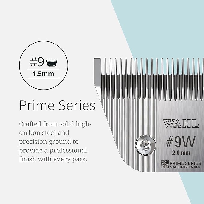 Wahl Pro Animal Wide Prime Series Blades - Professional Fine Tooth Pet Clipper for Horse, Cat & Dog Grooming - Made from High-Carbon Steel - #9W, 2.0mm