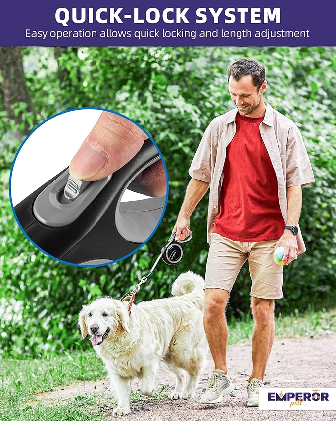 Emperor Pets 16 ft Retractable Dog Leash - Heavy Duty Retractable Pet Leash with Anti-Slip Grip - Reflective Dog Leash Tape for Medium to Large Dogs up to 100 lbs -GY16