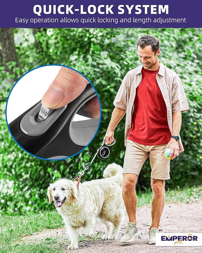 Emperor Pets 16 ft Retractable Dog Leash - Heavy Duty Retractable Pet Leash with Anti-Slip Grip - Reflective Dog Leash Tape for Medium to Large Dogs up to 100 lbs -GY16