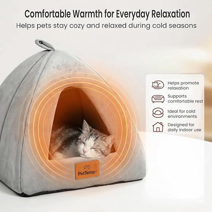Heated Cat Bed for Indoor Cats, 2-in-1 Heated Cat Cave & Cuddler Warming Bed with Built-in 22W Heating Pad, Machine Washable Thermo-Pet Nest Furniture for Small to Medium Cats 17.3 X 17.3 in