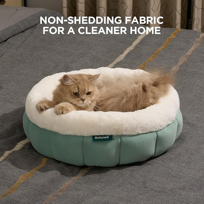 BALANCE Cat Beds for Indoor Cats, Washable Round Cat Bed, Cute Kitten Bed with Anti-Slip Bottom for Kitty and Puppy, 18 Inches, Granite Green