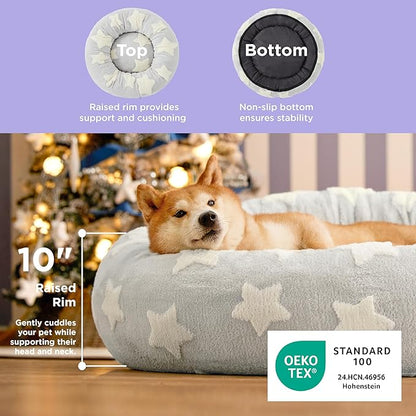 LE SURE Donut Large Dog Bed - XL Round Cat Beds Indoor Anti-Anxiety Calming Gift for Pets, Washable Cute Modern Beds with Jacquard Shaggy Plush & Anti Slip Bottom, 36 Inch, Christmas Grey
