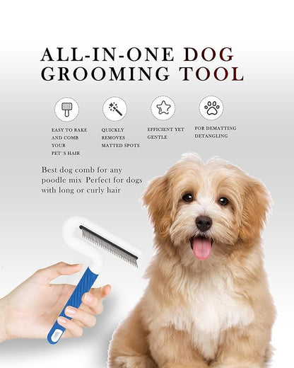 Flea Comb,TailGurus Pet Flea Comb for Dogs & Cats - Grooming Tool with Long & Short Steel Teeth, Safely Removes Tangles and Knots, Gentle Detangling Brush for Pet Hair (TG2042)(Blue)