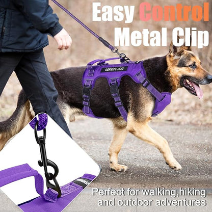 Escape Proof Dog Harness for Large Medium Sized Dogs Six Point Adjustable, Service Dog Vest Harness and Leash Set, No Pull Dogs Harnesses with Handle, Medium Dog Harnesses for Walking(Purple, S)