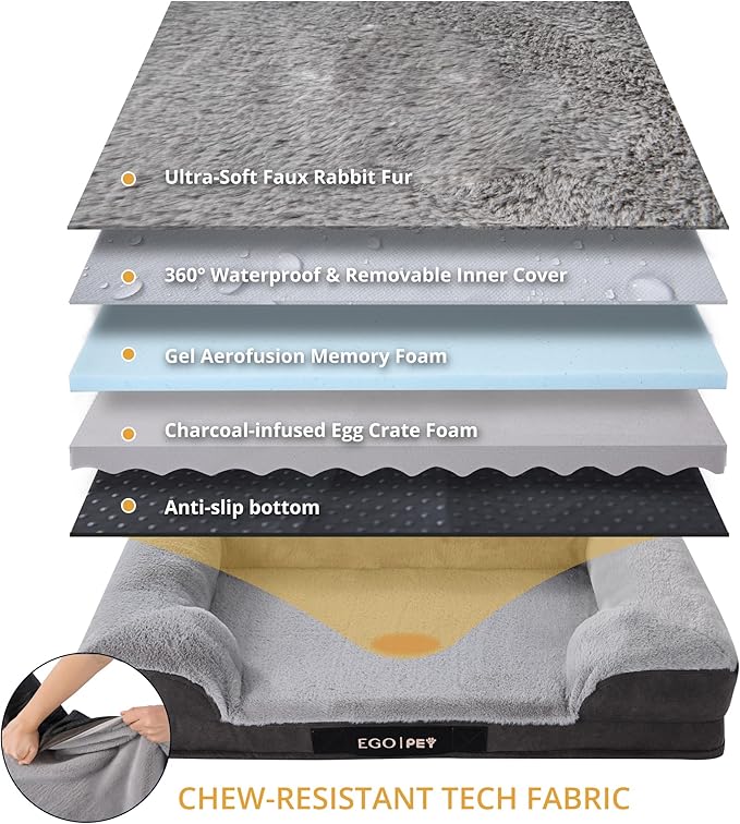 EGOHOME Orthopedic Dog Bed for Medium Dogs, Waterproof Memory Foam Medium Pet Beds with Sides,Egg-Crate Charcoal Foam Sofa with Removable Cover & Non-Slip Base, Grey, 30x20x6.5 Inch