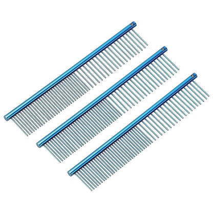 PETAXCELL Dog Cat Comb, Pet Combs Stainless Steel Teeth with Rounded Ends for Knots Mats Loose Hair Removal, 6.5IN (Blue Plated, 3 Pack), Grooming Tool Intended for Long Curly Hair Pet