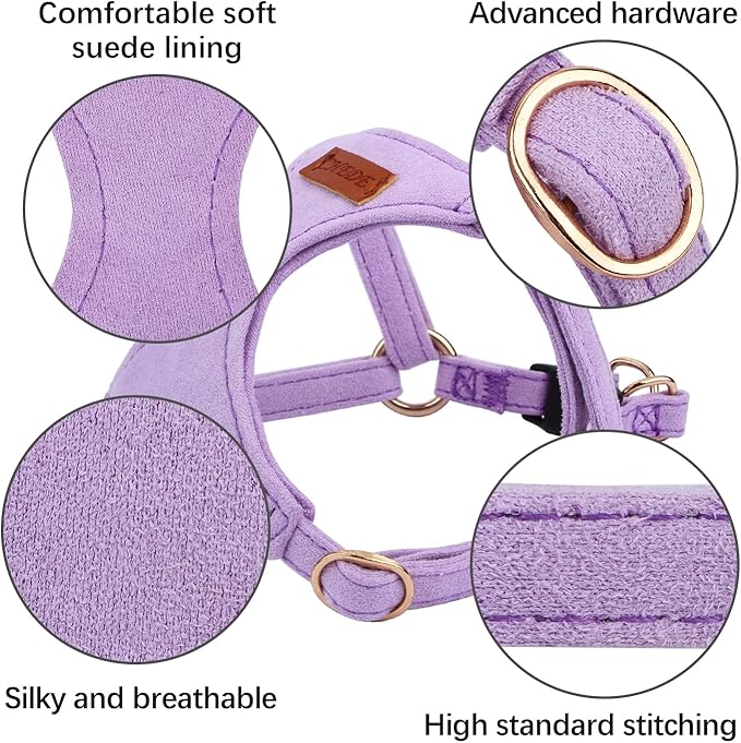 CHEDE No Pull Puppy Harness and Multifunction Dog Leash Set- 8 Colors Soft Adjustable No Choke Escape Proof Cute,Lightweight Pet Vest Harness for Small and Medium Dog (XXS, Purple)