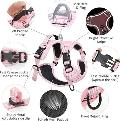 No Pull Dog Harness, No Choke Front Lead Dog Reflective Harness, Adjustable Soft Padded Pet Vest with Easy Control Handle for Small Medium Large Dogs, X-Large (Pack of 1)