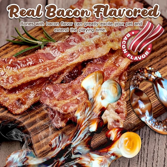 Dog Chew Toys for Aggressive Chewers 4 Pack, Indestructible Dog Toys, Bacon Flavor, Tough Nylon Bones to Keep Them Busy, Medium & Large Breed, Gifts for Dogs
