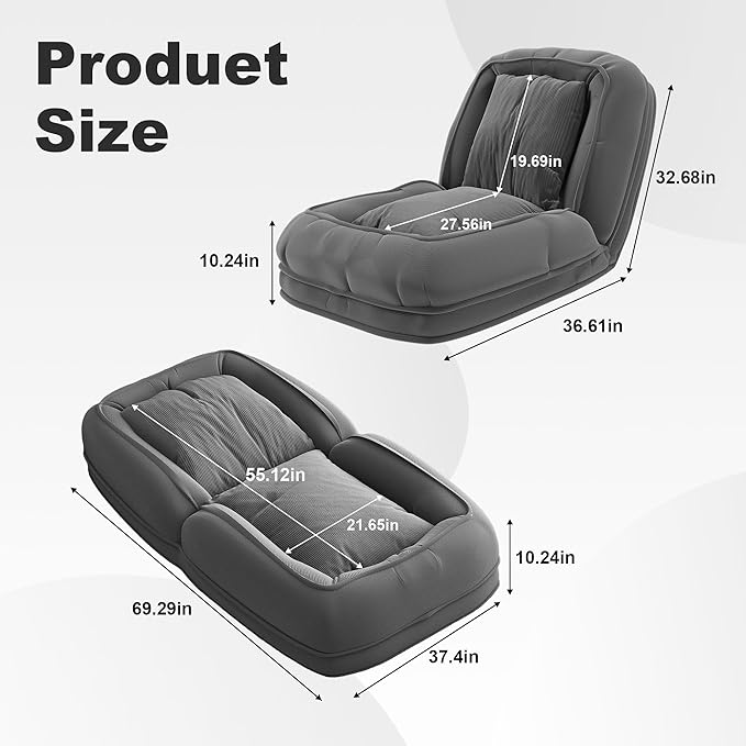 KEIKI Human Dog Bed for Adults, Giant Dog Bed with Adjustable Recliner Function, Foldable Nest Sofa with Pillows for Bedroom or Living Room, Gray
