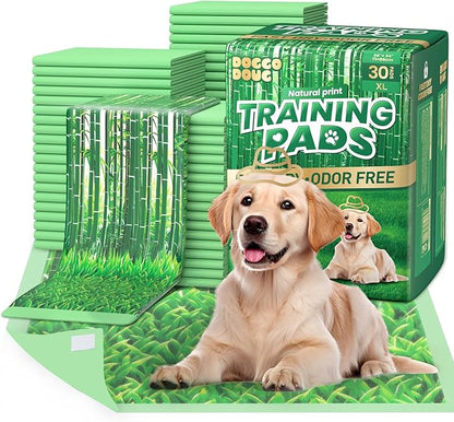 DOGGO DOUG Puppy Pads XL 30 Count - 28"x34" Extra Large Pee Pads for Dogs Odor Blocking, Leak-Proof Potty Training Pad Super Absorbent, 6-Layer Leak-Bamboo Patterns Dog Pads