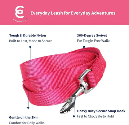 Blueberry Pet Essentials French Pink Dog Leash for Small -5' * 5/8" Dogs | Heavy Duty Nylon Lead | Lightweight Puppy & Cat Leash for Walking & Training