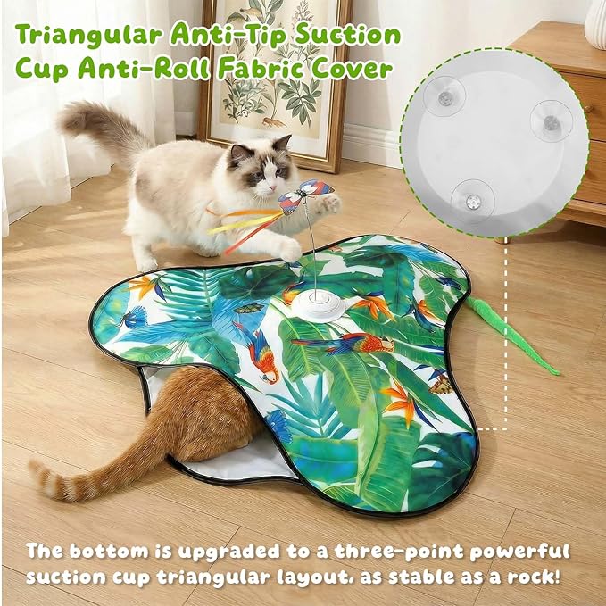 SDWUBQ Interactive Cat Toys Rechargeable,Moving Concealed Feathers,Real Mouse Squeaky,Touch Activated Cat Kitten Toy Exercise Toys for Indoor Bored Adult Cats (Green)