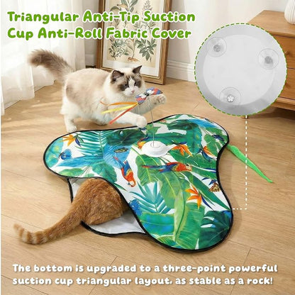 SDWUBQ Interactive Cat Toys Rechargeable,Moving Concealed Feathers,Real Mouse Squeaky,Touch Activated Cat Kitten Toy Exercise Toys for Indoor Bored Adult Cats (Green)