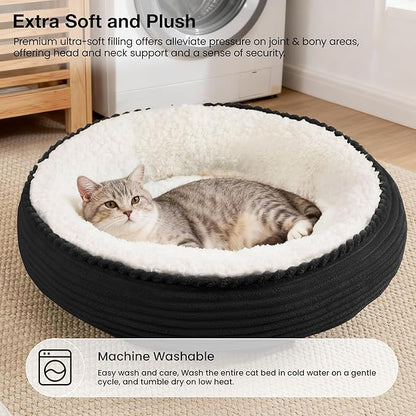 Love's cabin Round Donut Cat and Dog Cushion Bed, 20in Pet Bed for Cats or Small Dogs, Anti-Slip & Water-Resistant Bottom, Super Soft Durable Fabric Pet beds, Washable Luxury Bed Black Stripe