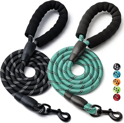 2 Pack Dog Leash, 4/5//6 FT Heavy Duty Nylon Rope Pet Leashes with Comfortable Padded Handle, Reflective Dog Leashes for Small Medium and Large Dogs (4FT-1/2,Black/Turquoise)