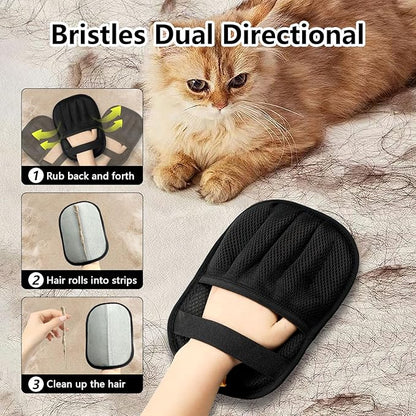 XXJXXJ Upgraded Pet Hair Removal Gloves for Cats & Dogs, Five-Finger Electrostatic Reusable Magic Brush for Effortless Pet Hair Remover Tool on Carpet, Clothing, Laundry, Couch, Car Seat (Black)
