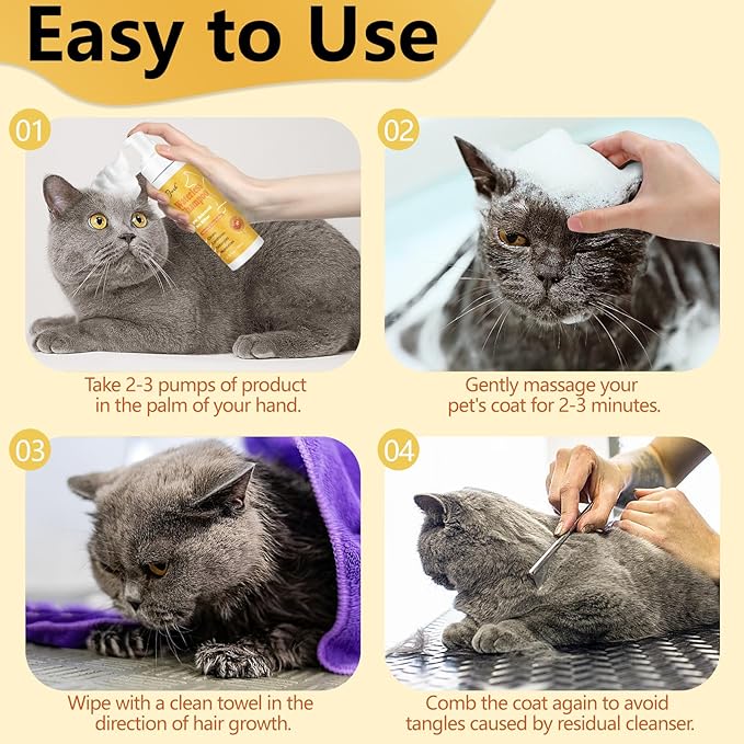 Pjordo Waterless Shampoo for Cat & Dog with Honey & Shea Butter, No Rinse Dry Pet Shampoo Waterless for All Fur, Cleaning & Removes Odors, Conditioning & Anti-Tangle, Moisturizing Skin
