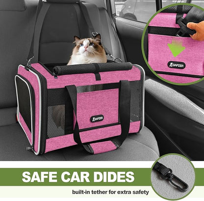 GAPZER Cat Carrier 18x11x11 Delta Airline Approved, Easy Load Soft Pet Plane Travel Bag 15 pounds, Teacup Dog Crate 12 lbs, Yorkie Kennel Carrying Case, Kitten Toy Poodle Mesh Cage up to 20lbs Pink