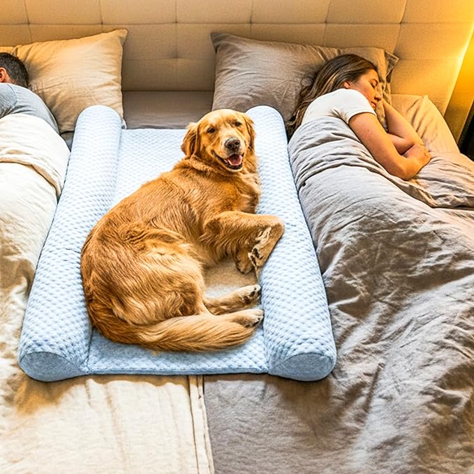 Does Your Dog Love You a Little Too Much at Night? Try Denmate:The First On-Bed Dog-Bed Designed to stabilize Nighttime Movement & Improve Dog & Owners Sleep. Machine Washable. Sleep Better Together