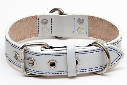 Premium Leather Collars with Stainless Steel Buckles (21"-24", White)