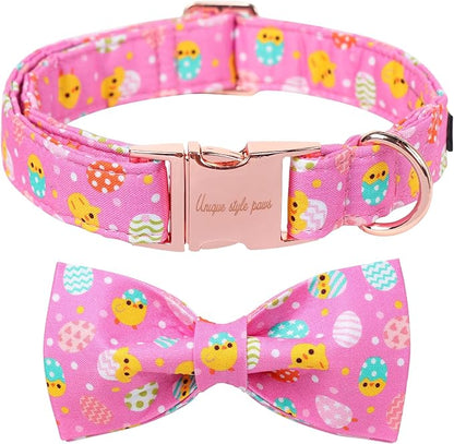 Unique style paws Easter Dog Collar with Bow Easter Eggs Chicken Collar with Flower for Small Medium Large Boys Girls Dogs