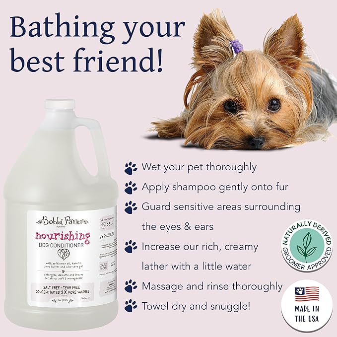 Bobbi Panter Nourishing Dog Conditioner - Detangles & De-Matts with Natural Safflower Oil, Keratin, Shea Butter, Aloe Vera for Fur, Sea Air Scent, 10:1 Concentrate,Made in The USA, 1 Gal. (Case of 4)