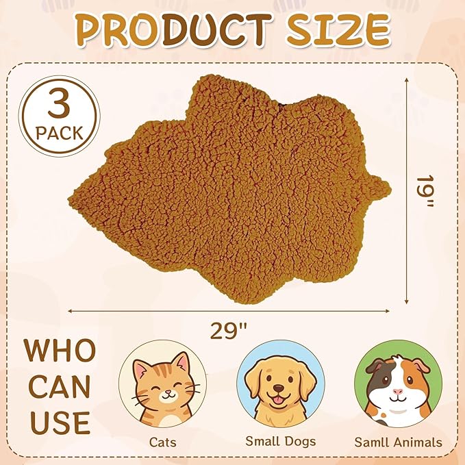 BrightRow 3 Pack Self Warming Pet Bed Leaf Shape Self Heating Cat Dog Mat Washable Thermal Sleeping Pad for Indoor Outdoor Hedgehog, Bunny, Sugar Glider, Rat, Chinchilla(Orange,Large-19 x29)